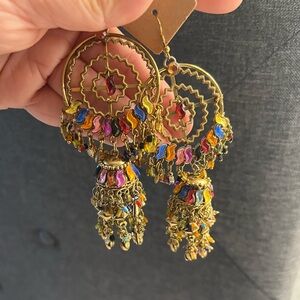 Multicolor Gold-Tone Boho Chandelier Earrings